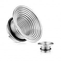Tunel pentru ureche din oţel chirurgical, culoare argintie, spirală cu bandă de cauciuc - Lățime: 16 mm