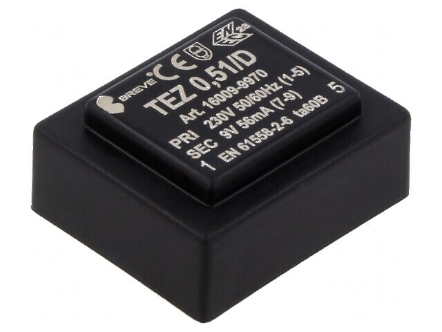 Transformator &icirc;ncapsulat 0,5VA 230VAC 9V PCB IP00 TEZ 28mm