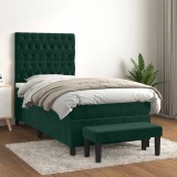 vidaXL Pat box spring cu saltea, verde &icirc;nchis, 90x200 cm, catifea 3138004