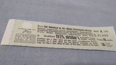 CUPOANE DE TREZORERIE CU REDUCERE 1925 UNGARIA foto