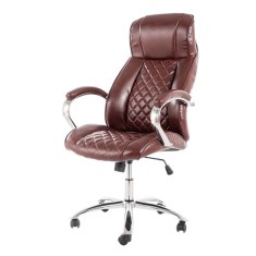 Scaun directorial SL Q557, piele ecologica, mecanism de balans, cadru cromat, rotire 360 , 100 kg, maro