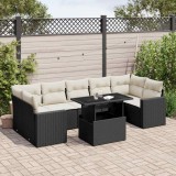 Cumpara ieftin Set mobilier de grădină cu perne, 8 piese, negru, poliratan