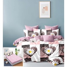 Lenjerie Pat Pink Flowers Sx229, Bumbac, 6 Piese, Cu Elastic, Imprimeu, Roz