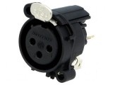 Conector XLR soclu mamă PIN 3 drept cu buton THT negru 6A, Neutrik