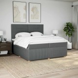 Cumpara ieftin Pat box spring cu saltea, gri &icirc;nchis, 200x200 cm, textil