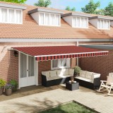 Marchiză retractabilă automată cu LED &icirc;n portocaliu și maro, 500x300 cm