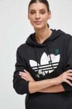 Adidas Originals bluza femei, culoarea negru, cu glugă, cu imprimeu