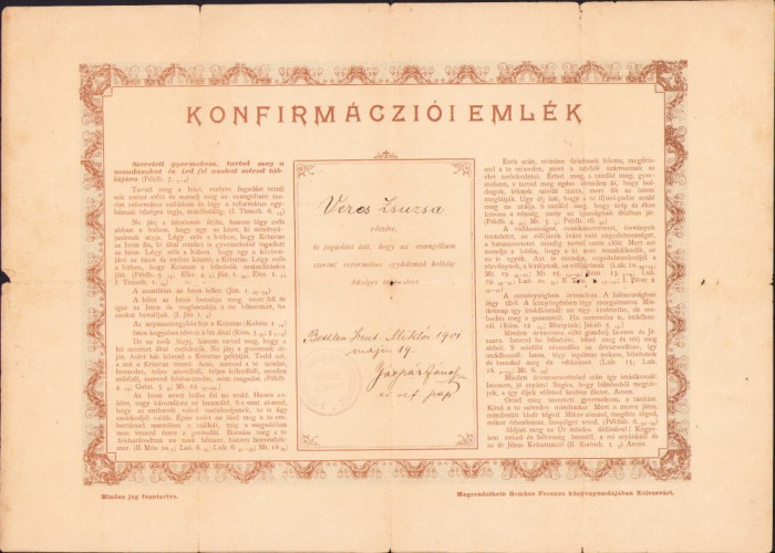 HST A1916 Konfirmaczio emlek 1901 Biia Alba confirmare religioasă amintire