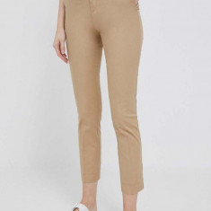 United Colors of Benetton pantaloni femei, culoarea bej, mulata, medium waist