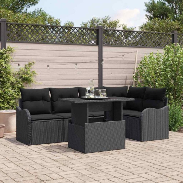 vidaXL Set de canapele pentru grădină cu pernă 6 pcs Negru Rattan poli