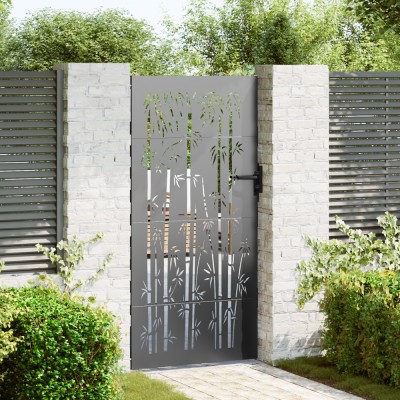 vidaXL Poartă de grădină 85x75 cm design din oțel Corten și bambus, Poartă de grădină foto