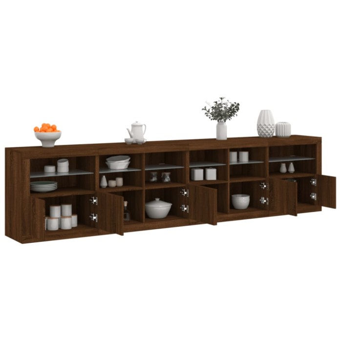 vidaXL Servantă cu lumini LED, stejar maro, 283x37x67 cm