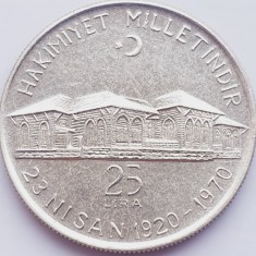 766 Turcia 25 Lira 1970 National Assembly km 897 argint foto