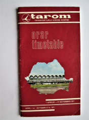 Carticica Tarom: Orar-Timetable, 1 Aprilie-31 Octombrie 1977 . 58 pagini foto