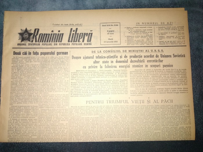 ZIARUL ROMANIA LIBERA 18 IANUARIE 1955