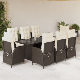 Set mobilier de gradina cu perne, 9 piese, maro, poliratan