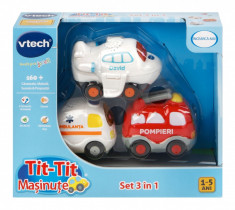 Set 3 masinute Vtech Tit Tit, Pompieri, Avion si Ambulanta foto