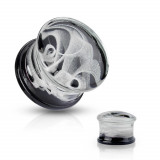 Dop-plug pentru urechi, din sticlă Pyrex - model de fum alb pe fond negru - Lățime: 8 mm