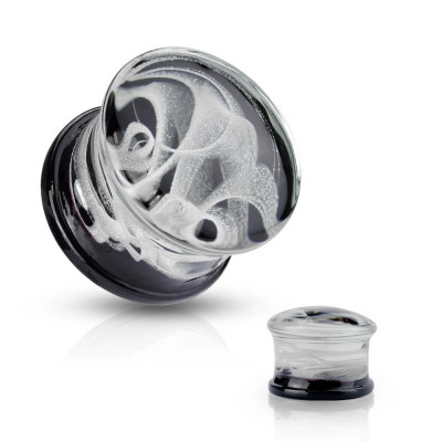 Dop-plug pentru urechi, din sticlă Pyrex - model de fum alb pe fond negru - Lățime: 12 mm foto