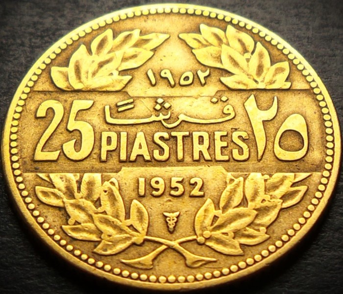 Moneda exotica 25 PIASTRES - LIBAN, anul 1952 * cod 2699