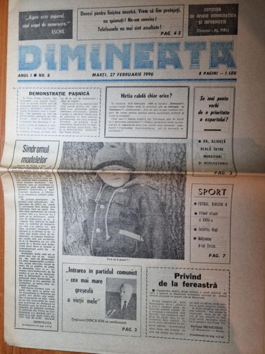 ziarul dimineata 27 februarie 1990- art gheorghe hagi, tiriac