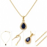 Cumpara ieftin Colier din argint 925 placat cu aur cu pandantiv lacrima albastru safir - Model Halo Clasic