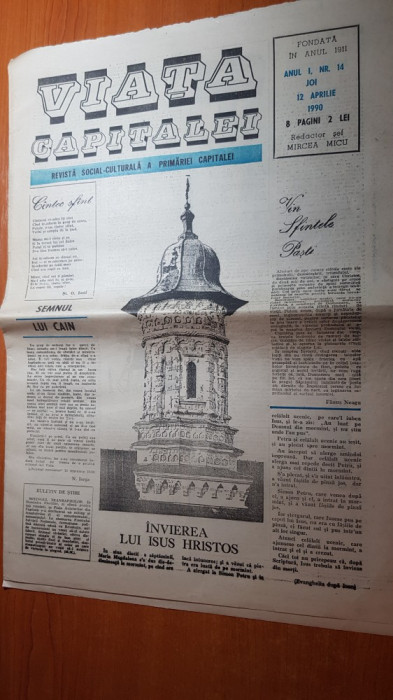 ziarul viata capitalei 12 aprilie 1990-nr. cu ocazia zilei de paste