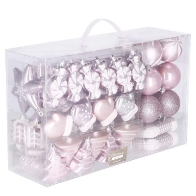 Set globuri si decoratiuni de Craciun, 77 piese, diverse dimensiuni, roz Household NewTrend foto