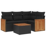 Cumpara ieftin Set mobilier de gradina cu perne, 5 piese, negru, poliratan
