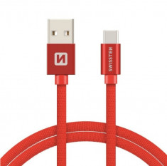 Cablu de date Swissten USB Type-C Textil 3m Rosu foto