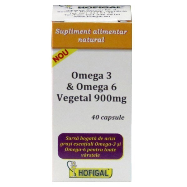 Omega 3 si Omega 6 vegetal 900mg 40capsule - Hofigal Omega 3 si Omega 6 vegetal 900mg 40capsule - Hofigal