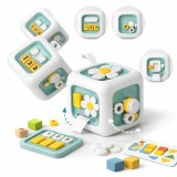 Cub Montessori 6 in 1 Senzorial pentru Bebelusi, Jucarie Educativa cu 6 Fete Interactive, Texturi Diferite, Apasa si Apuca, Dezvoltare Motorie si Senz