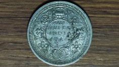 India Britanica - moneda de colectie argint - 1/2 half rupee 1943 L &bull; Lahore - George VI - senzationala !