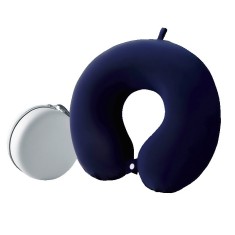 Perna de Calatorie in Forma de U, Pentru Gat si Cap, Umplutura din Spuma cu Memorie, 30x30 cm, Sistem Prindere Capse, Cutie de Depozitare, Albastru Ma