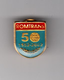 Insigna moderna Romtrans, 50 ani, 1952-2002, impecabila, cu pin, Romania de la 1950