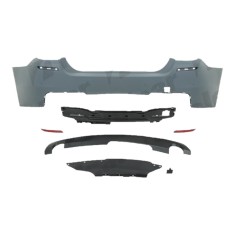 Set bara spate BMW Seria 5 (F10), 12.2009-08.2017, cu suport inferior, cu catadioptri, cu gauri senzori parcare; grunduit, de vopsit; type M-Tech; cu