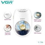 Epilator electric fara fir, VGR 3 in 1, acumulator, 2 viteze, Premium , Alb