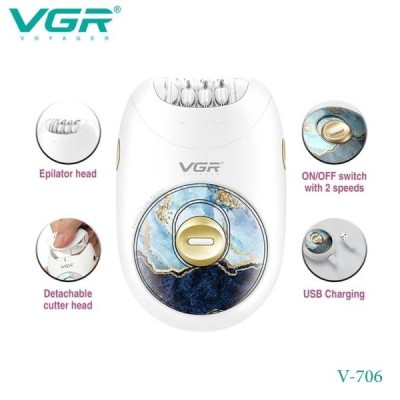Epilator electric fara fir, VGR 3 in 1, acumulator, 2 viteze, Premium , Alb foto