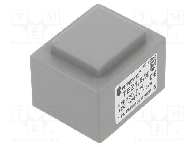 Transformator &icirc;ncapsulat 1,5VA 230VAC 12V 125mA PCB BREVE TUFVASSONS