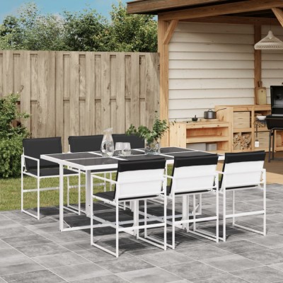 vidaXL Set mobilier de grădină, 7 piese, cu perne, alb, textilenă 3295104 foto