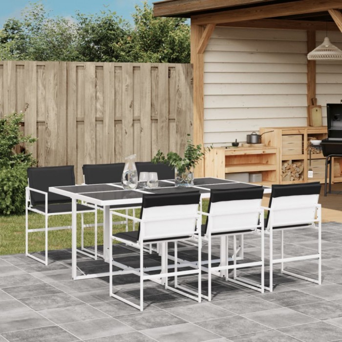 vidaXL Set mobilier de grădină, 7 piese, cu perne, alb, textilenă 3295104