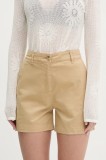 HUGO pantaloni scurți femei, culoarea bej, uni, high waist, 50538930