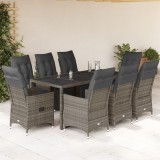 VidaXL Set bistro de grădină cu perne, 9 piese, gri, poliratan