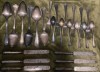 Set vechi de tac&acirc;muri argintate - marca Berndorf, pentru 6 persoane, complet, lingurile, furculițele și lingurițele au monograma, Tacamuri