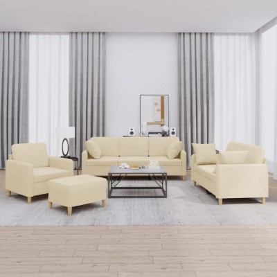vidaXL Set de canapele cu perne, 4 piese, crem, microfibră 3202080 foto
