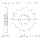 Pinion fata 12 dinti pas lant 520 &ndash; Beta 300-520 RR - Husaberg 125-250-300-450 TE - Husqvarna TC - FC - TE - KTM EXC - GS - MX - SX, Oem