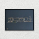 Tablou Trenulet cu 3 vagoane, din sarma placata cu aur, 22&times;31 cm