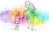 Mother and Children, Continuous Line, Art Print