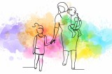 Mother and Children, Continuous Line, Art Print
