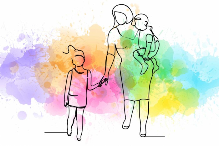 Mother and Children, Continuous Line, Art Print